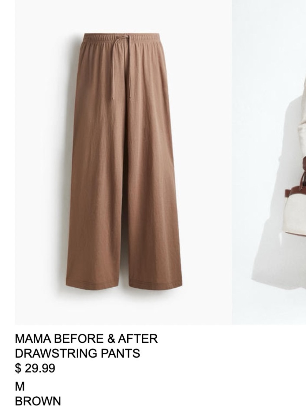 NWT H&M Brown Wide-Leg Drawstring Maternity Pants